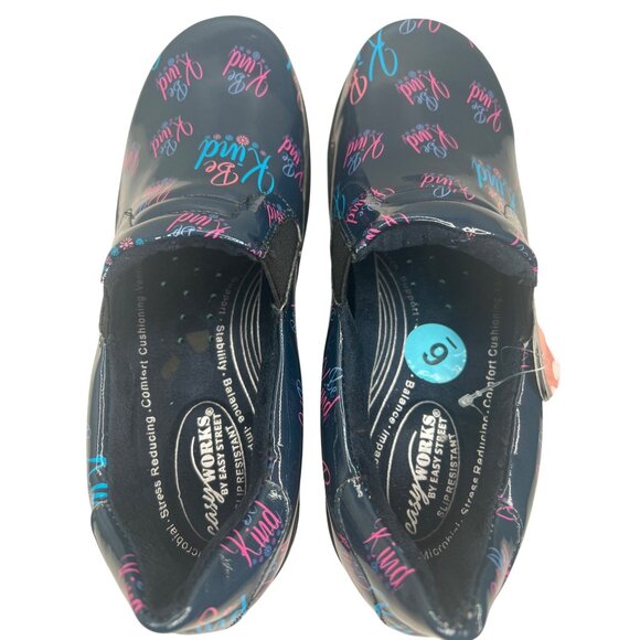Easy Works By Easy Street Slip-Resistant "Be Kind" Clogs Shoes Navy & Pink 6W - Picture 7 of 14